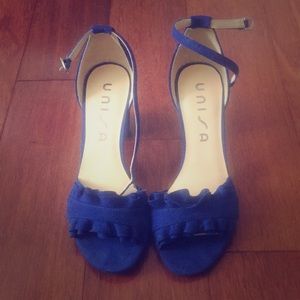 Royal Blue Velveteen Block Heels
